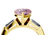 Yellow gold Fancy Pink Heart  Solitaire with Tapered Baguette Side Stones on a Classic Band with Four-Prong Setting_82