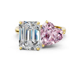 Yellow gold Fancy Pink Heart  and Emerald Cut Toi Moi Ring with Prong Setting_46