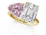 Yellow gold Fancy Pink Heart  and Emerald Cut Toi Moi Ring with Prong Setting_47