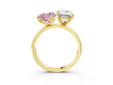 Yellow gold Fancy Pink Heart  and Emerald Cut Toi Moi Ring with Prong Setting_49