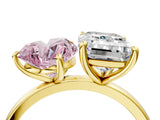 Yellow gold Fancy Pink Heart  and Emerald Cut Toi Moi Ring with Prong Setting_50