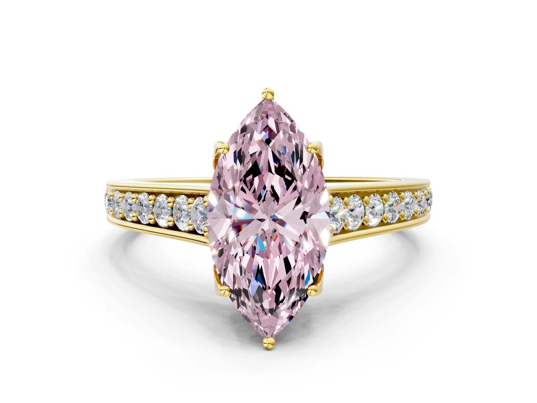 Yellow gold Fancy Pink Marquise  Brilliant Cut Diamond Engagement Ring with Pavé Band and Four-Prong Setting_48