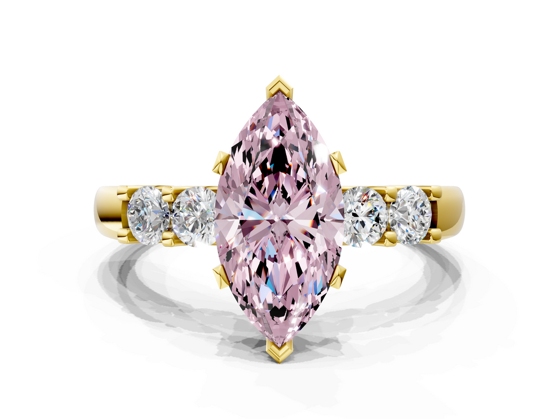 Yellow gold Fancy Pink Marquise  Brilliant Cut Diamond Five-Stone Prong Set Engagement Ring with Channel Band_3