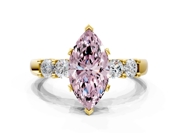 Yellow gold Fancy Pink Marquise  Brilliant Cut Diamond Five-Stone Prong Set Engagement Ring with Channel Band