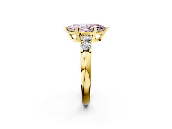 Yellow gold Fancy Pink Marquise  Brilliant Cut Diamond Five-Stone Prong Set Engagement Ring with Channel Band