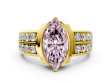 Yellow gold Fancy Pink Marquise  Brilliant Diamond Channel Set Wide Band Ring with Bezel Setting_21