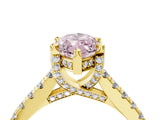Yellow gold Fancy Pink Marquise  Brilliant Diamond Solitaire with Pavé Band and Four-Prong Setting 4