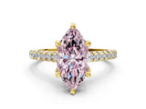 Yellow gold Fancy Pink Marquise  Brilliant Diamond Solitaire with Pavé Band and Four-Prong Setting