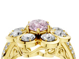 Yellow gold Fancy Pink Marquise  Brilliant Flower Halo Diamond Split Shank Ring_73