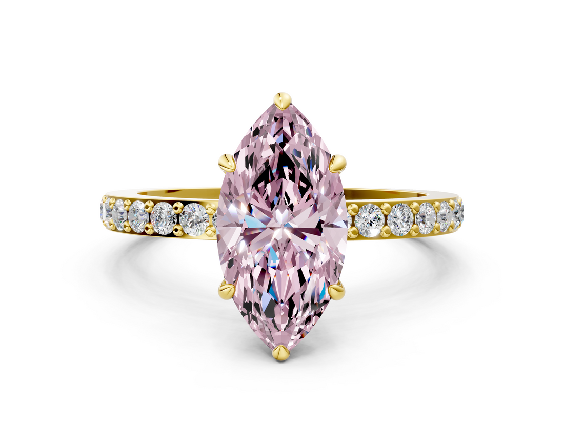 Yellow gold Fancy Pink Marquise  Brilliant Pavé Band Solitaire with Four-Prong Setting_58