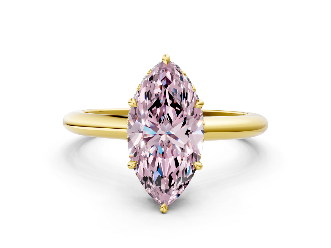 Yellow gold Fancy Pink Marquise  Brilliant Solitaire Engagement Ring with Six-Prong Setting and Classic Band_20