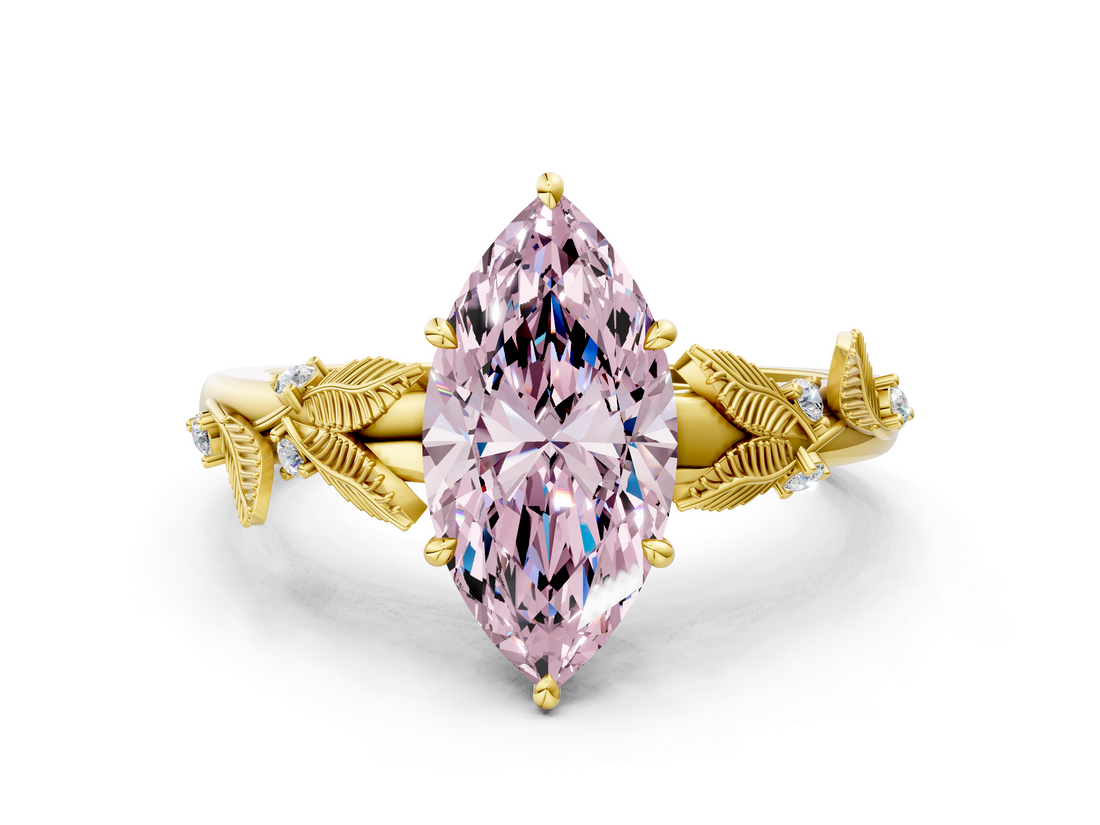 Yellow gold Fancy Pink Marquise  Brilliant Solitaire with Leaf Motif Band and Four-Prong Setting_64