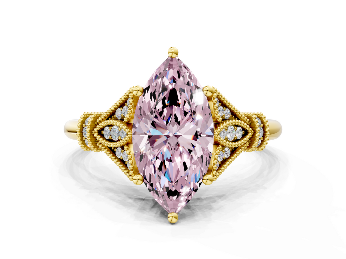 Yellow gold Fancy Pink Marquise  Brilliant Solitaire with Pave Band and Four-Prong Setting_20