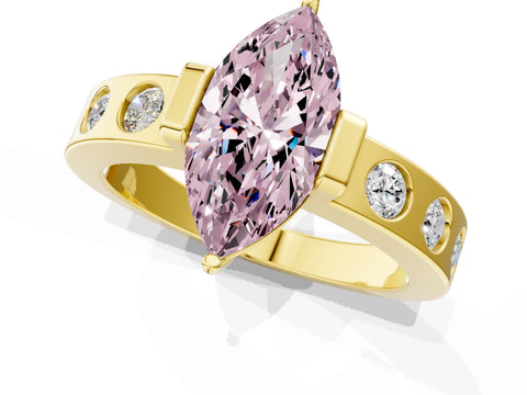 Yellow gold Fancy Pink Marquise Cut Brilliant Channel-Set Diamond Ring with Bezel Prong Setting_1