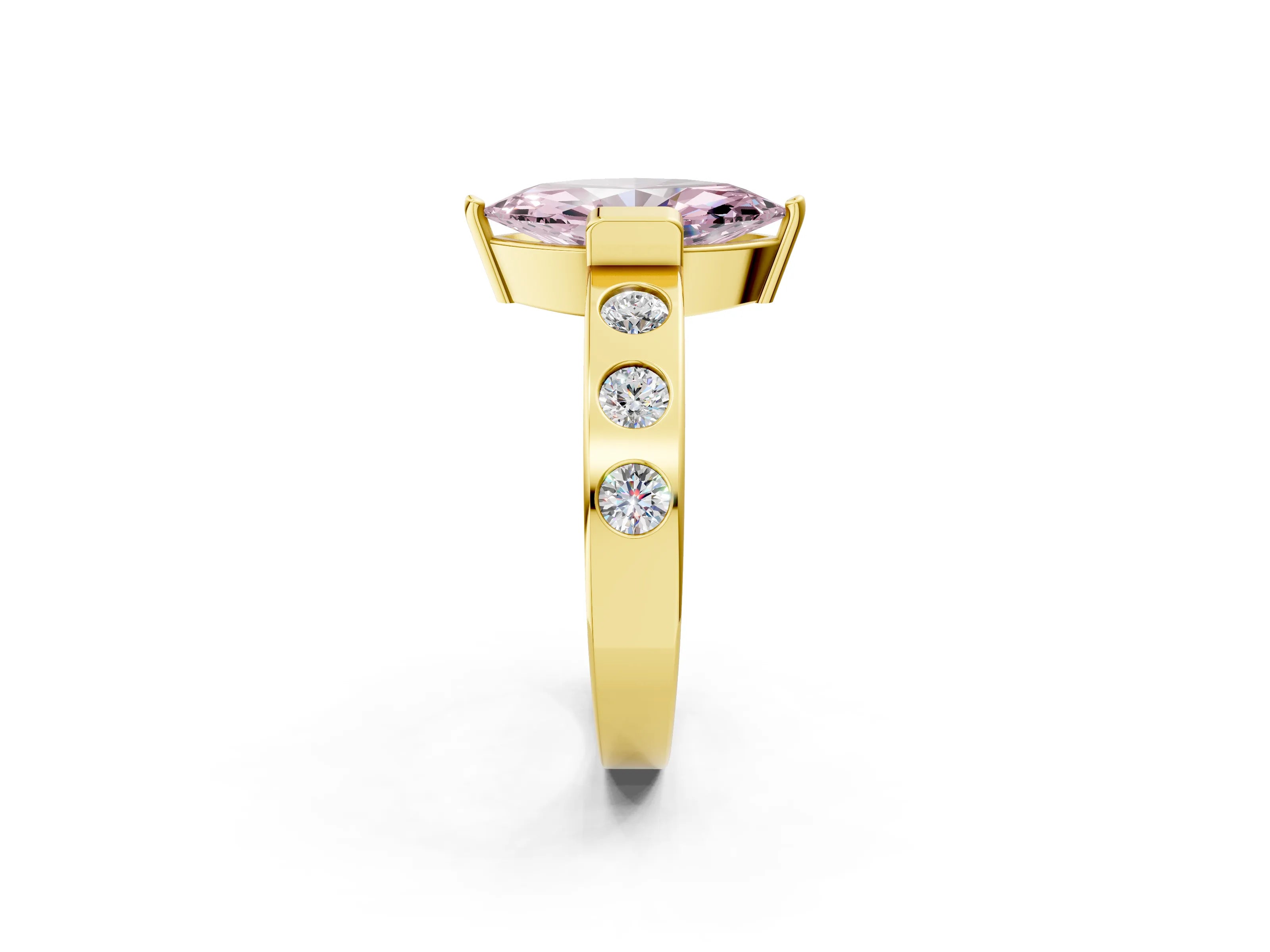 Yellow gold Fancy Pink Marquise Cut Brilliant Channel-Set Diamond Ring with Bezel Prong Setting_2