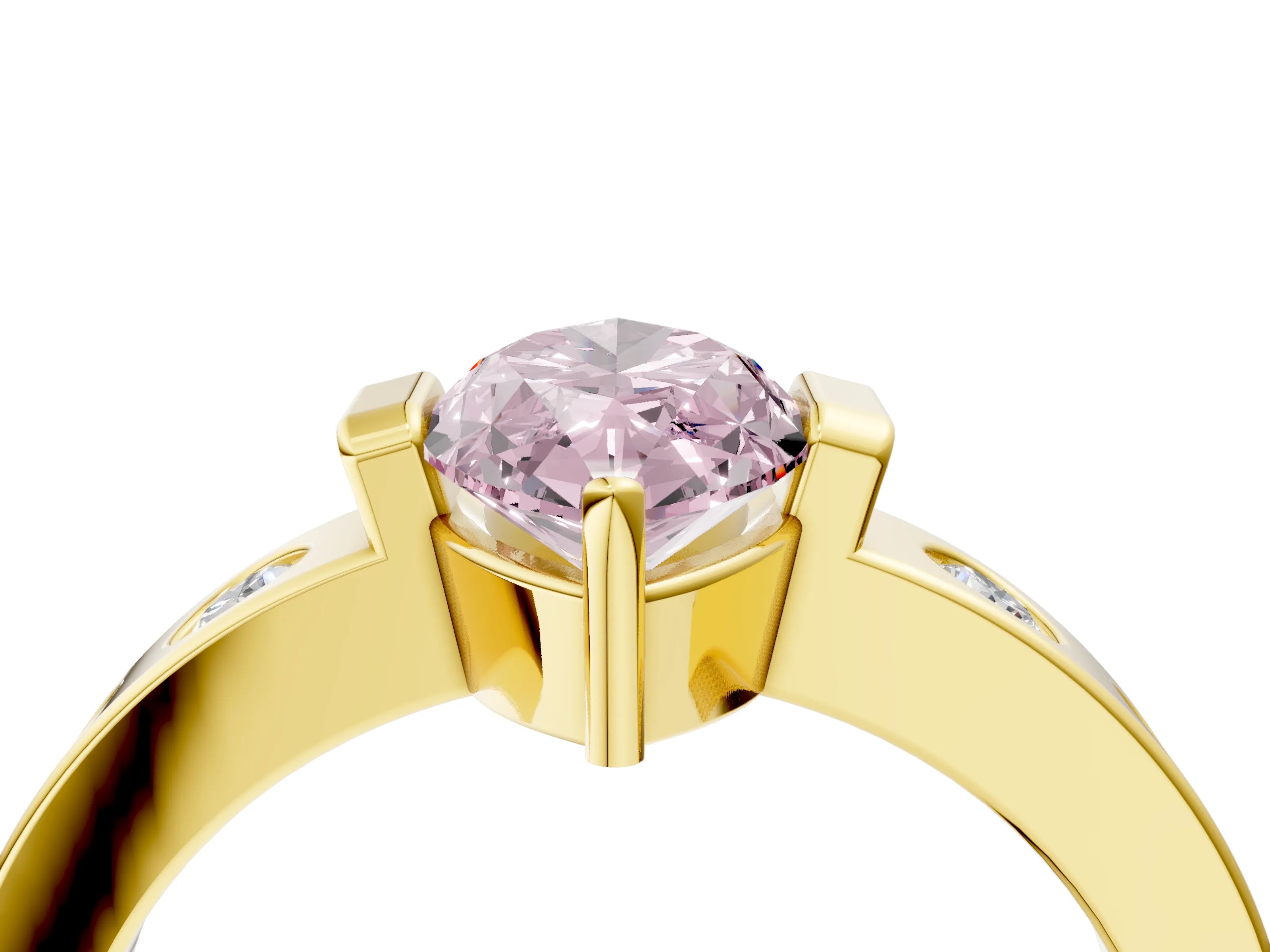 Yellow gold Fancy Pink Marquise Cut Brilliant Channel-Set Diamond Ring with Bezel Prong Setting_4