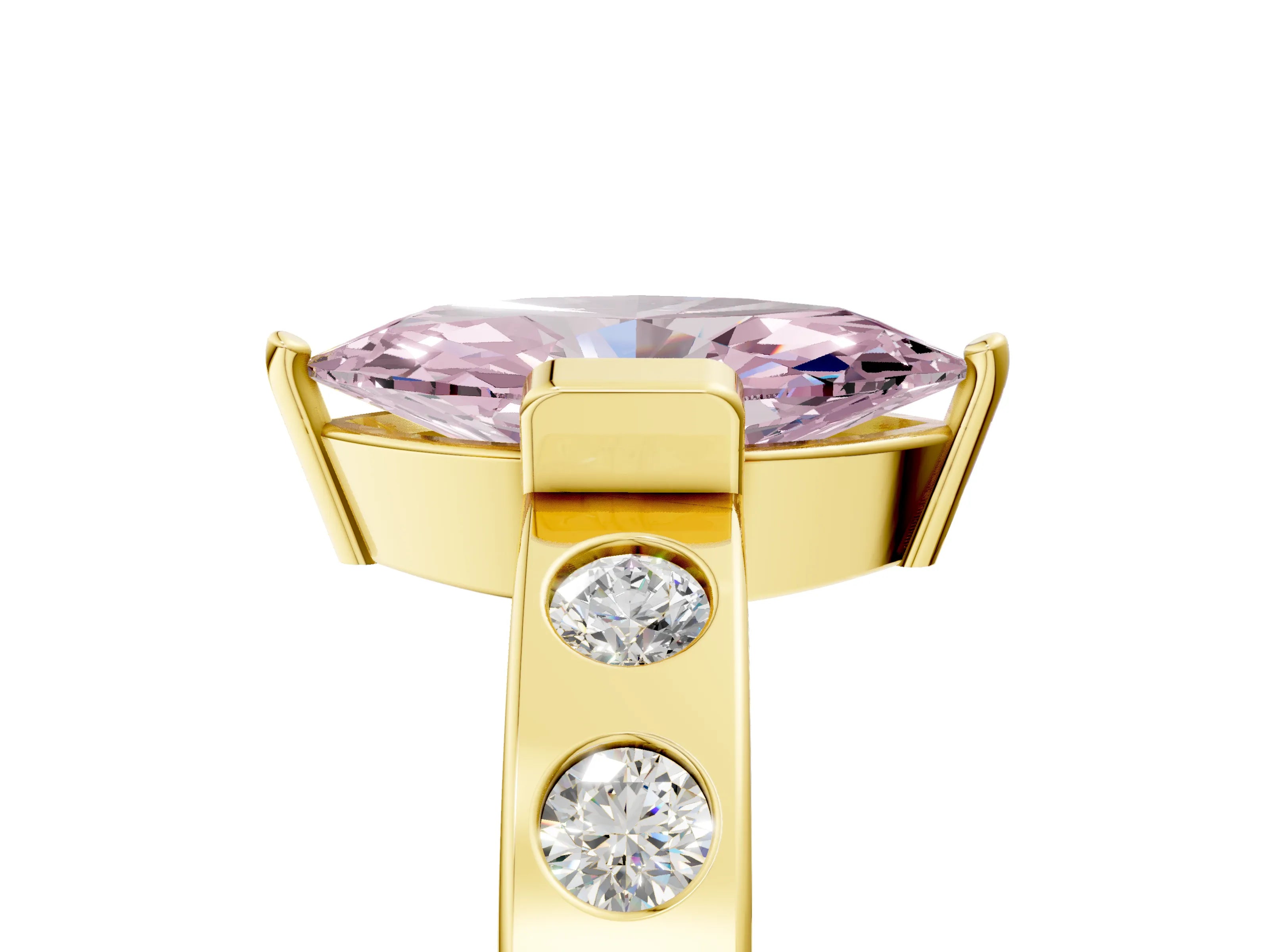 Yellow gold Fancy Pink Marquise Cut Brilliant Channel-Set Diamond Ring with Bezel Prong Setting_5