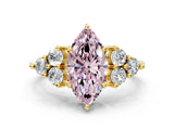 Yellow gold Fancy Pink Marquise Cut Brilliant Diamond Cluster Accent Solitaire Ring with Prong Setting