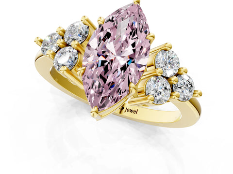 Yellow gold Fancy Pink Marquise Cut Brilliant Diamond Cluster Accent Solitaire Ring with Prong Setting_1
