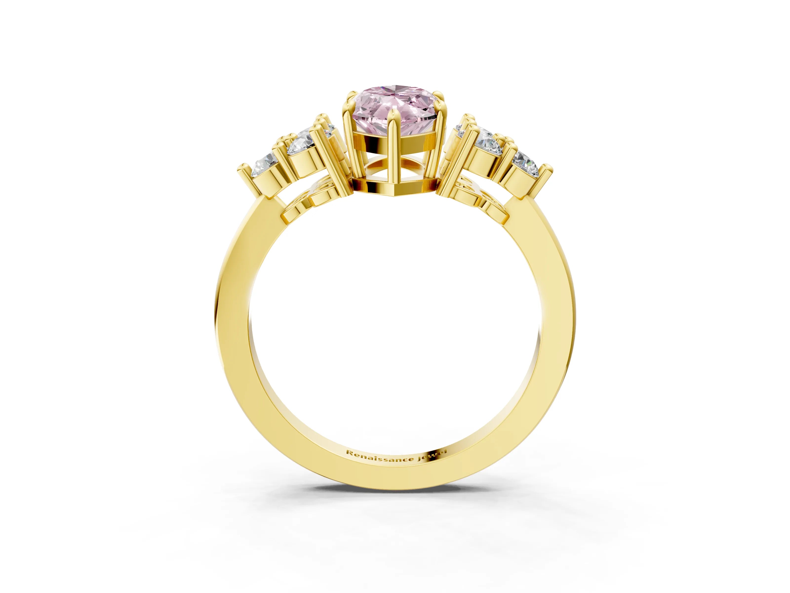 Yellow gold Fancy Pink Marquise Cut Brilliant Diamond Cluster Accent Solitaire Ring with Prong Setting_3