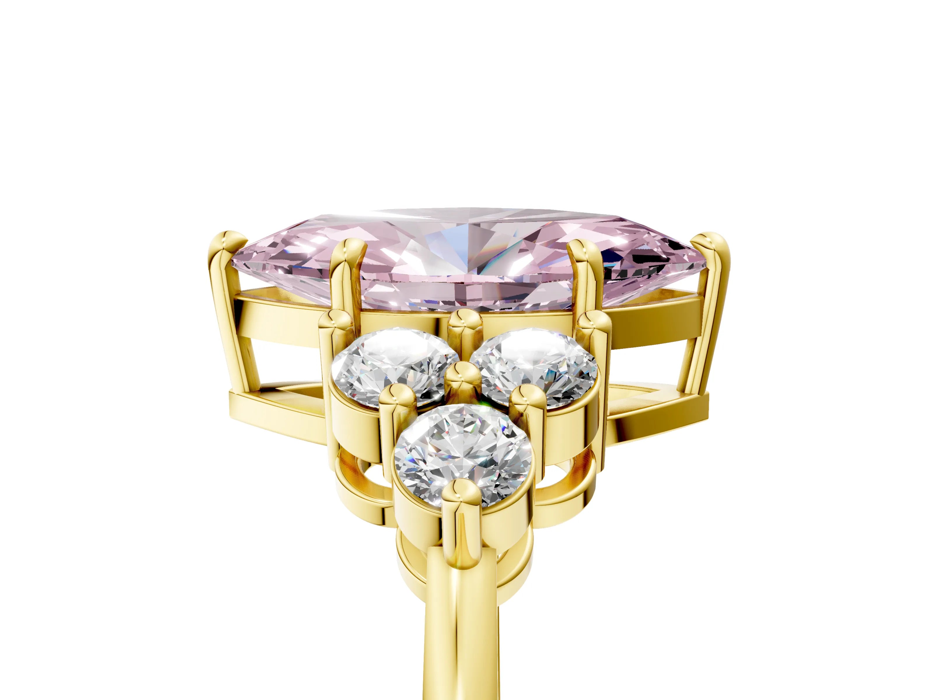 Yellow gold Fancy Pink Marquise Cut Brilliant Diamond Cluster Accent Solitaire Ring with Prong Setting_5