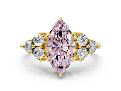 Yellow gold Fancy Pink Marquise Cut Brilliant Diamond Cluster Accent Solitaire Ring with Prong Setting