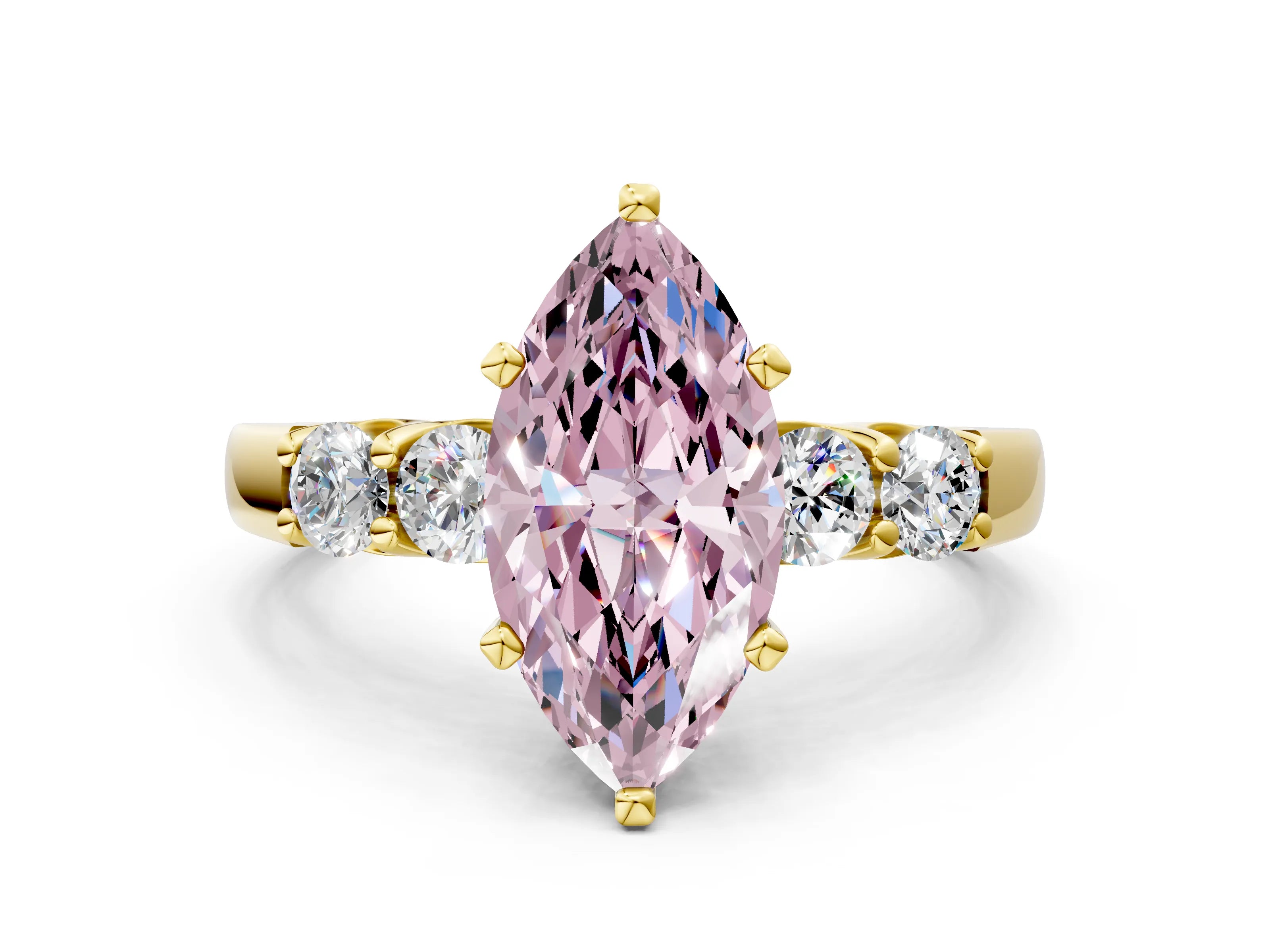Yellow gold Fancy Pink Marquise Cut Brilliant Diamond Five-Stone Engagement Ring with Prong Setting on a Classic Band_3