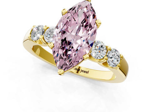 Yellow gold Fancy Pink Marquise Cut Brilliant Diamond Five-Stone Engagement Ring with Prong Setting on a Classic Band_4