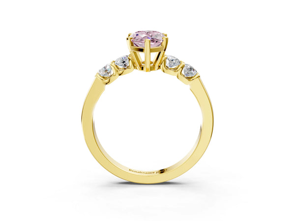 Yellow gold Fancy Pink Marquise Cut Brilliant Diamond Five-Stone Engagement Ring with Prong Setting on a Classic Band