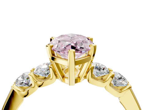 Yellow gold Fancy Pink Marquise Cut Brilliant Diamond Five-Stone Engagement Ring with Prong Setting on a Classic Band_7