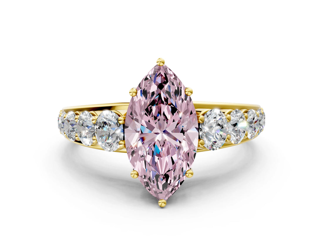 Yellow gold Fancy Pink Marquise Cut Brilliant Diamond Pavé Band with Six-Prong Setting_12