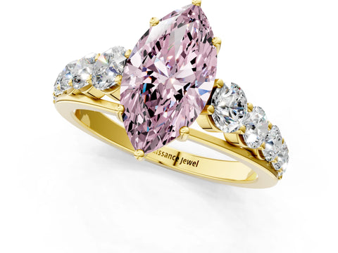 Yellow gold Fancy Pink Marquise Cut Brilliant Diamond Pavé Band with Six-Prong Setting_1