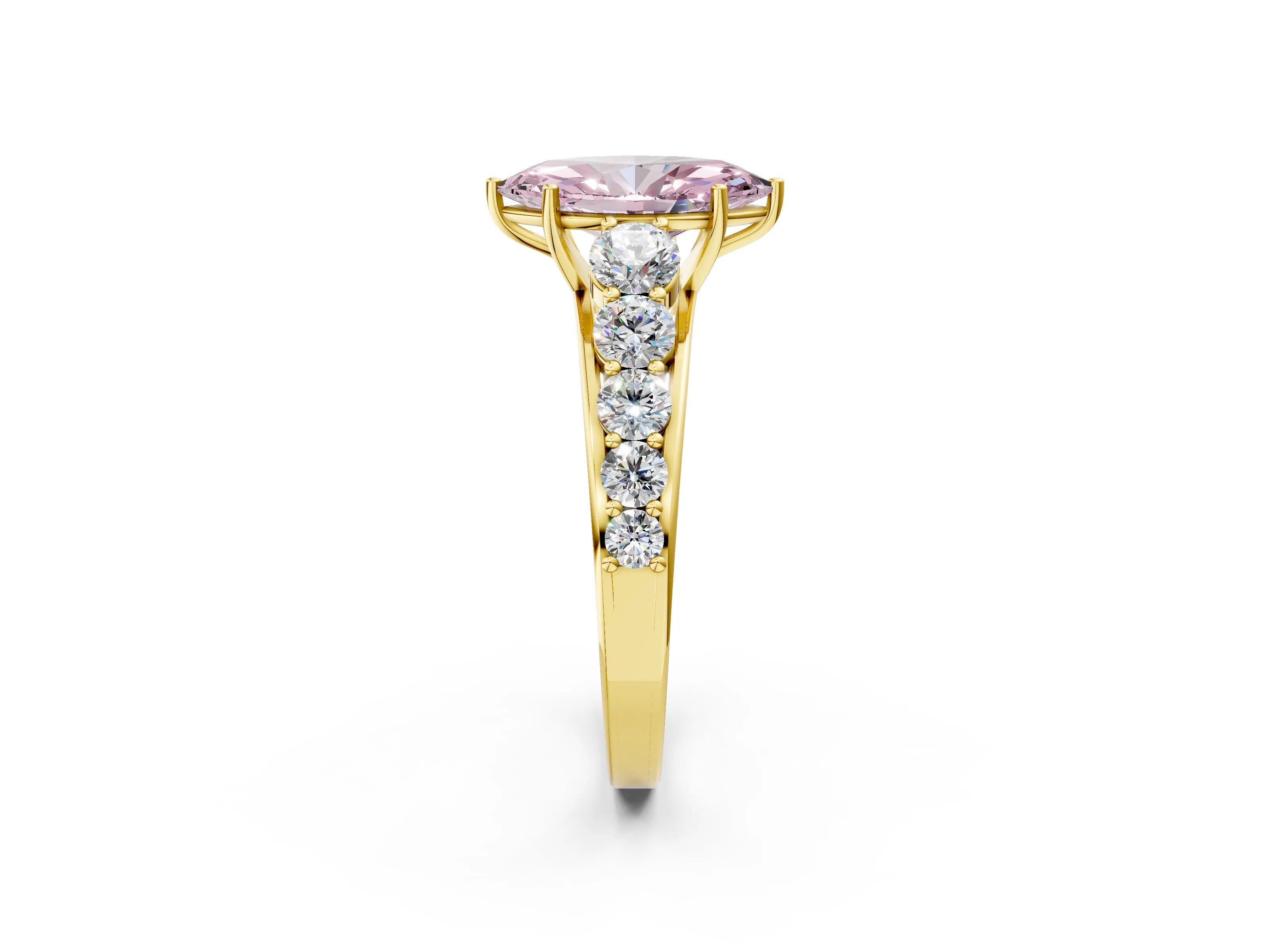 Yellow gold Fancy Pink Marquise Cut Brilliant Diamond Pavé Band with Six-Prong Setting_2