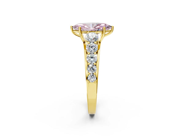 Yellow gold Fancy Pink Marquise Cut Brilliant Diamond Pavé Band with Six-Prong Setting