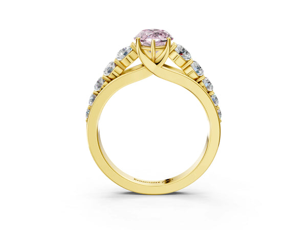 Yellow gold Fancy Pink Marquise Cut Brilliant Diamond Pavé Band with Six-Prong Setting