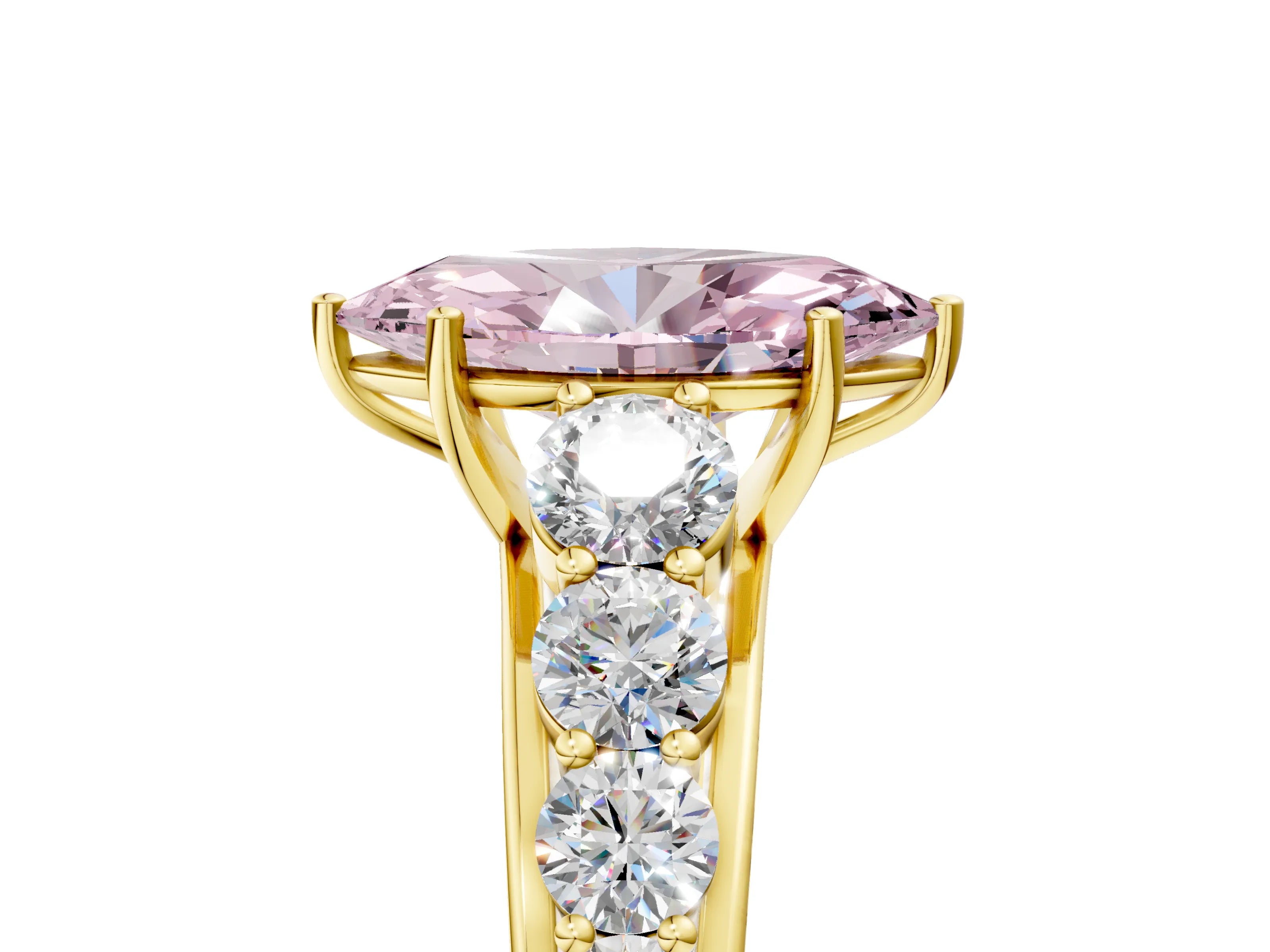 Yellow gold Fancy Pink Marquise Cut Brilliant Diamond Pavé Band with Six-Prong Setting_5