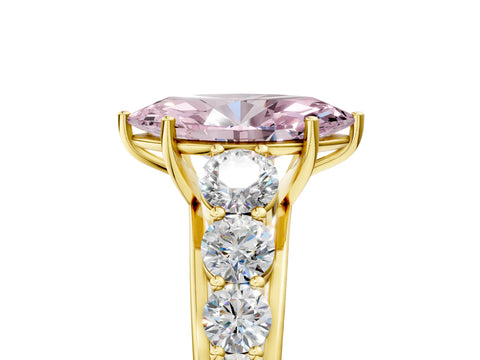 Yellow gold Fancy Pink Marquise Cut Brilliant Diamond Pavé Band with Six-Prong Setting_5