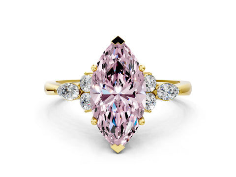 Yellow gold Fancy Pink Marquise Cut Brilliant Diamond Solitaire Ring with Pear Side Stones and Four-Prong Setting_3