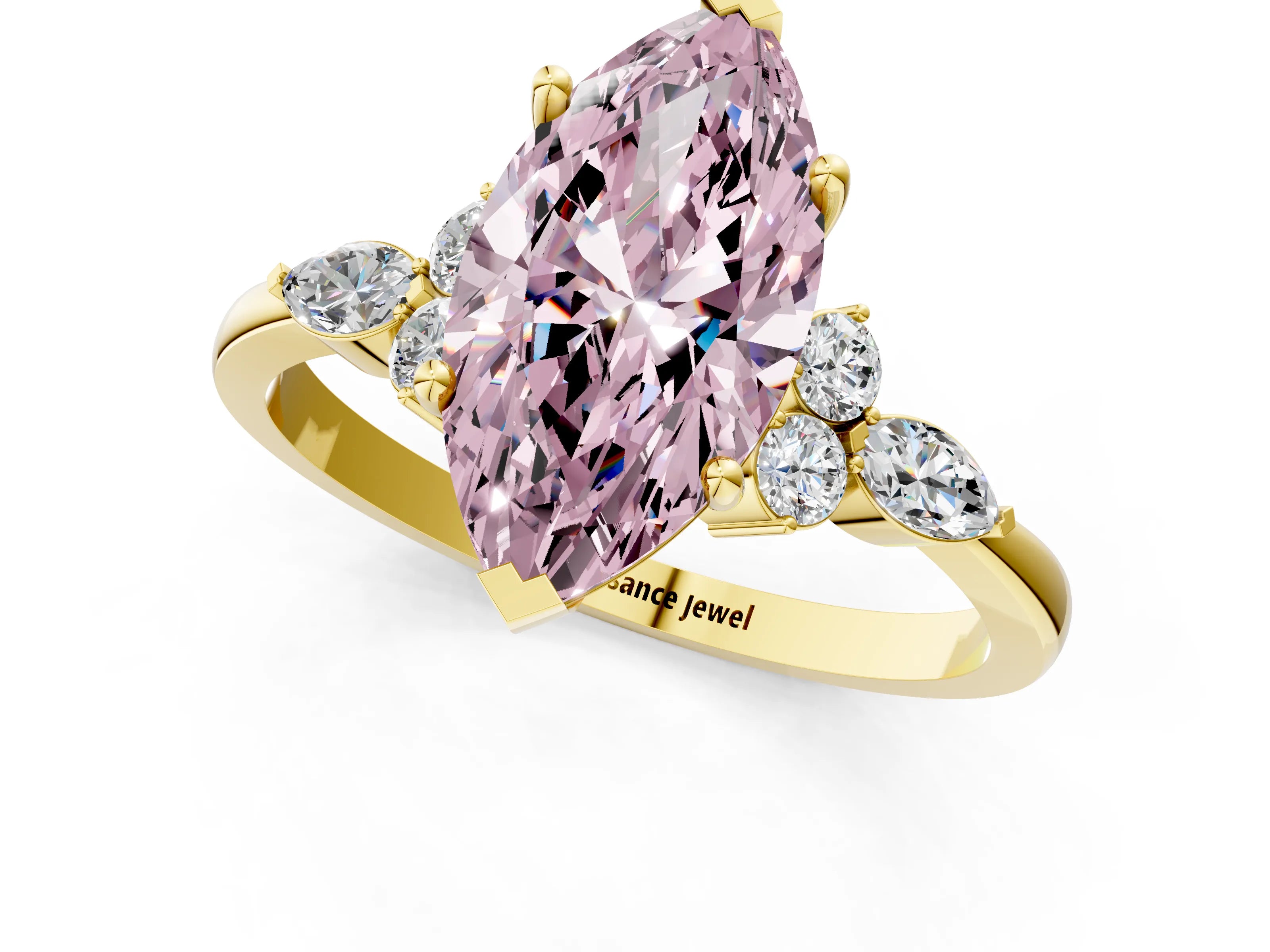 Yellow gold Fancy Pink Marquise Cut Brilliant Diamond Solitaire Ring with Pear Side Stones and Four-Prong Setting_4
