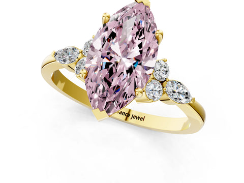 Yellow gold Fancy Pink Marquise Cut Brilliant Diamond Solitaire Ring with Pear Side Stones and Four-Prong Setting_4