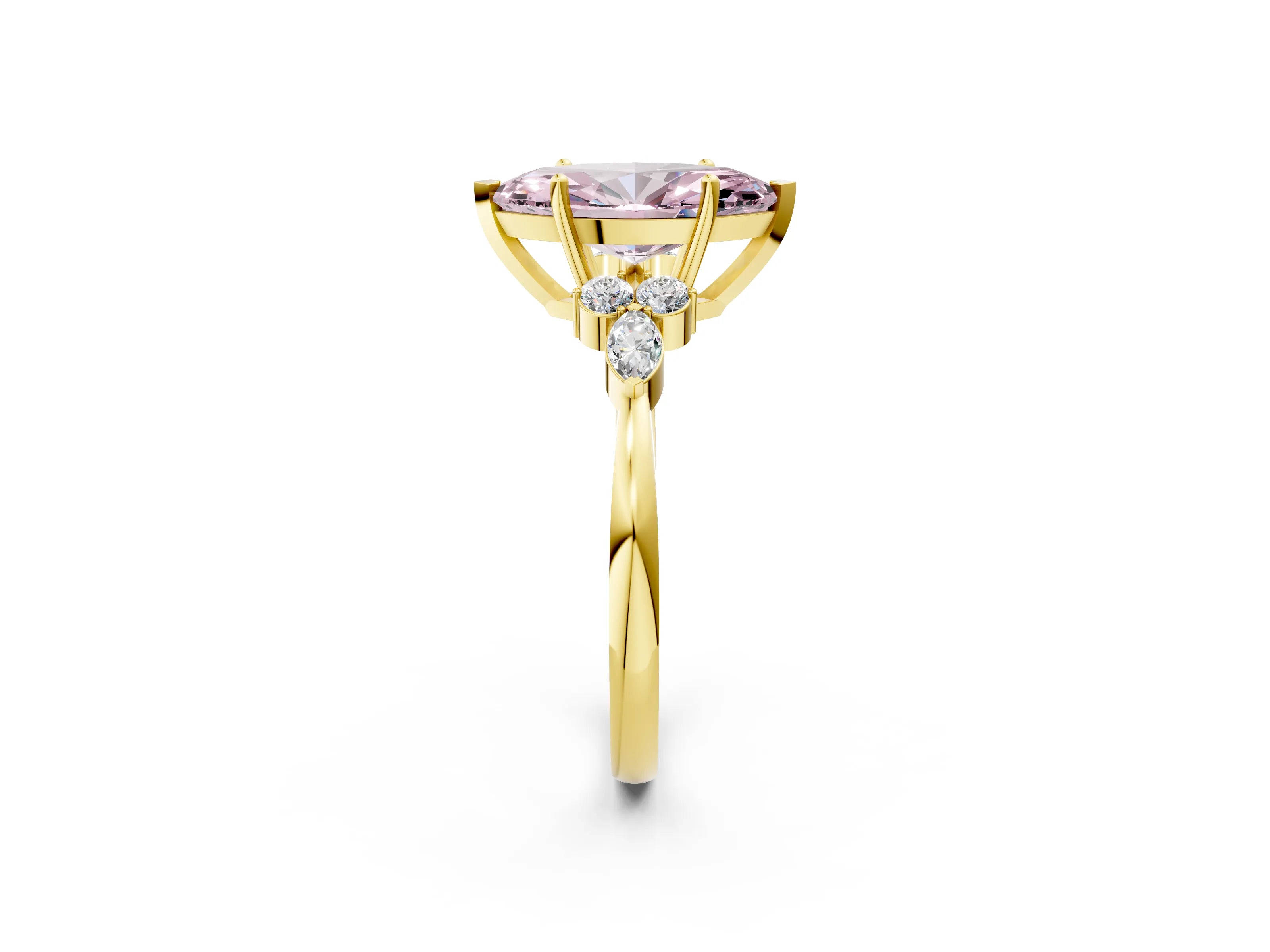 Yellow gold Fancy Pink Marquise Cut Brilliant Diamond Solitaire Ring with Pear Side Stones and Four-Prong Setting_5