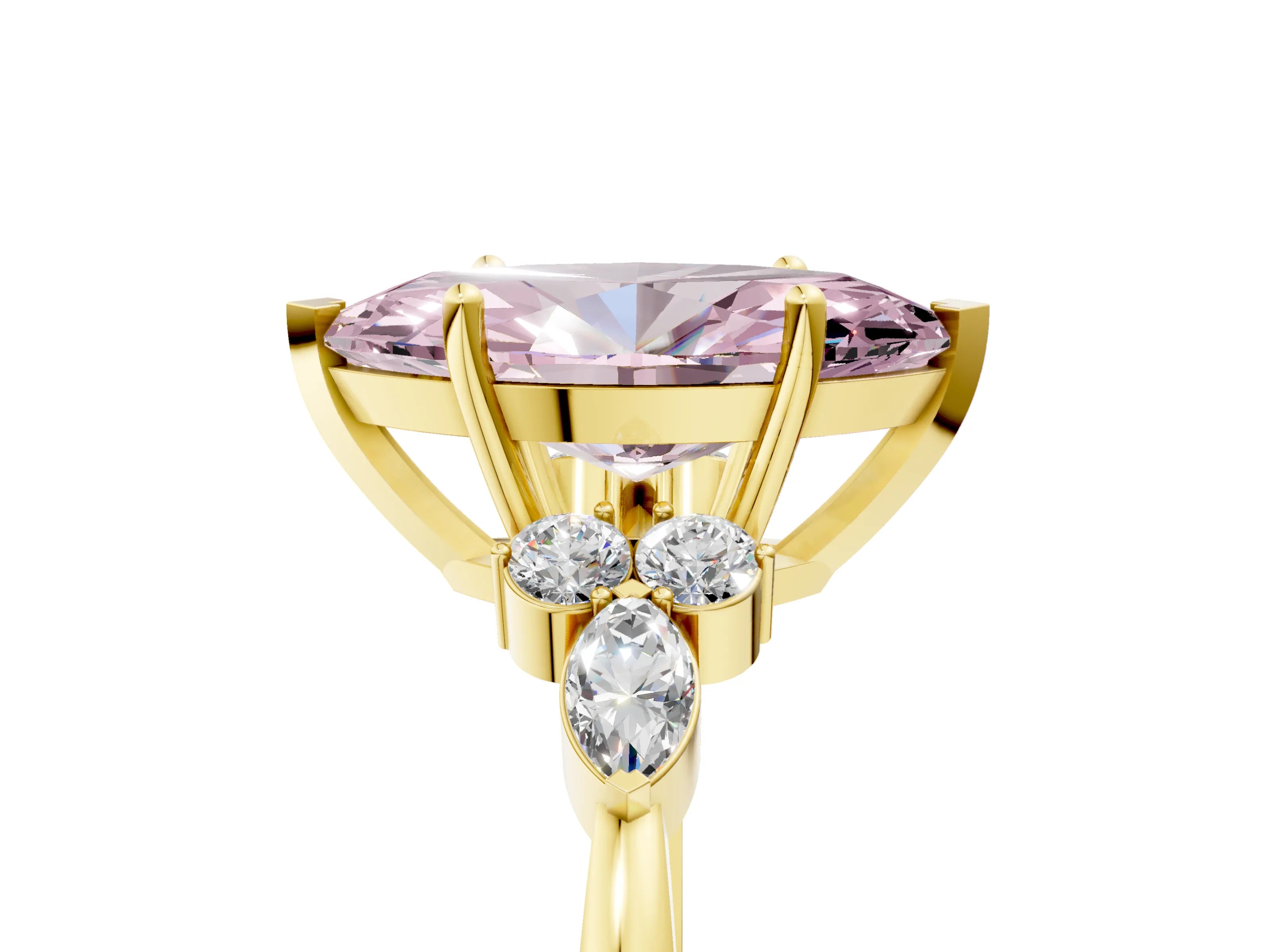 Yellow gold Fancy Pink Marquise Cut Brilliant Diamond Solitaire Ring with Pear Side Stones and Four-Prong Setting_8