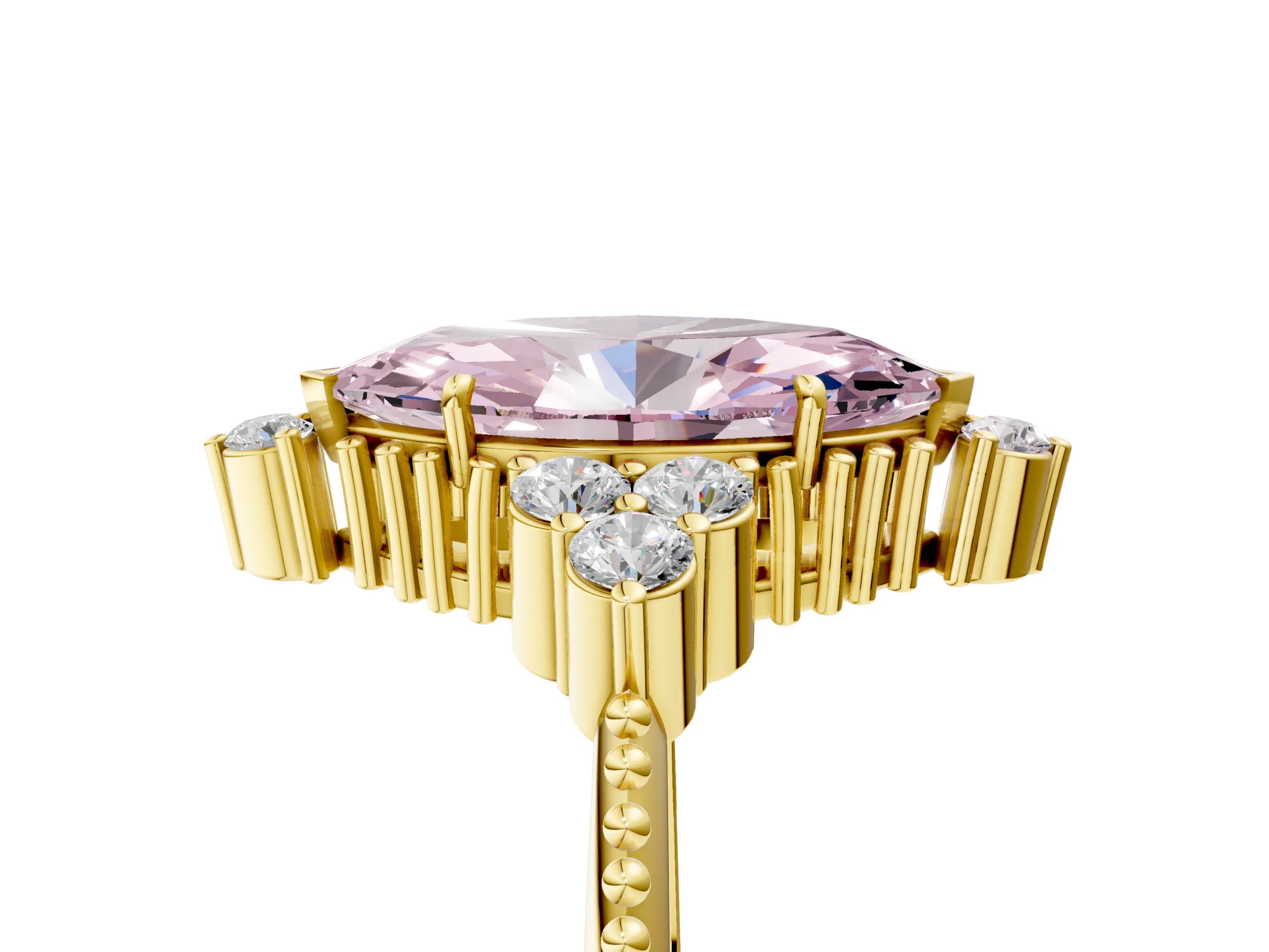 Yellow gold Fancy Pink Marquise Cut Brilliant Diamond with Cluster Setting on a Beaded Band and Four-Prong Setting_5
