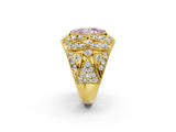Yellow gold Fancy Pink Marquise Cut Brilliant Halo Pave Diamond Milgrain Ring_2