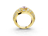 Yellow gold Fancy Pink Marquise Cut Brilliant Halo Pave Diamond Milgrain Ring_3