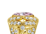 Yellow gold Fancy Pink Marquise Cut Brilliant Halo Pave Diamond Milgrain Ring_5