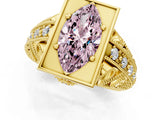 Yellow gold Fancy Pink Marquise Cut Brilliant Milgrain Filigree Diamond Ring with Square Prong Setting_13