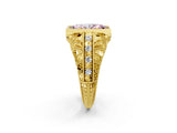 Yellow gold Fancy Pink Marquise Cut Brilliant Milgrain Filigree Diamond Ring with Square Prong Setting_14