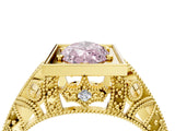 Yellow gold Fancy Pink Marquise Cut Brilliant Milgrain Filigree Diamond Ring with Square Prong Setting_16