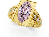 Yellow gold Fancy Pink Marquise Cut Brilliant Milgrain Filigree Diamond Ring with Square Prong Setting_19